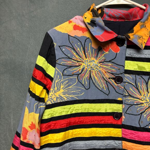 Art To Wear Blazer Patchwork Floral Boho Multicolor Flax Viscose Blend Studded - Picture 5 of 11